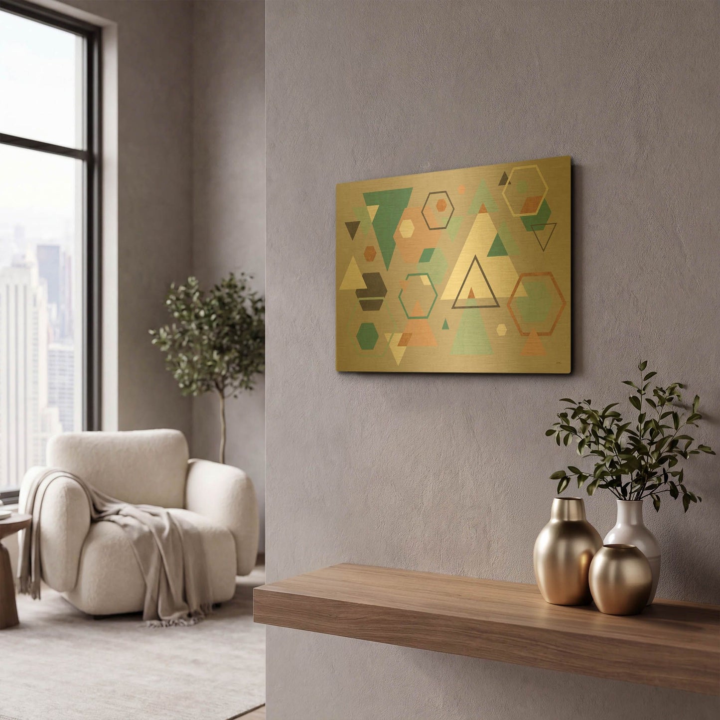 'Abstract Geo I Gray' By Veronique Charron Gold Metal Wall Art