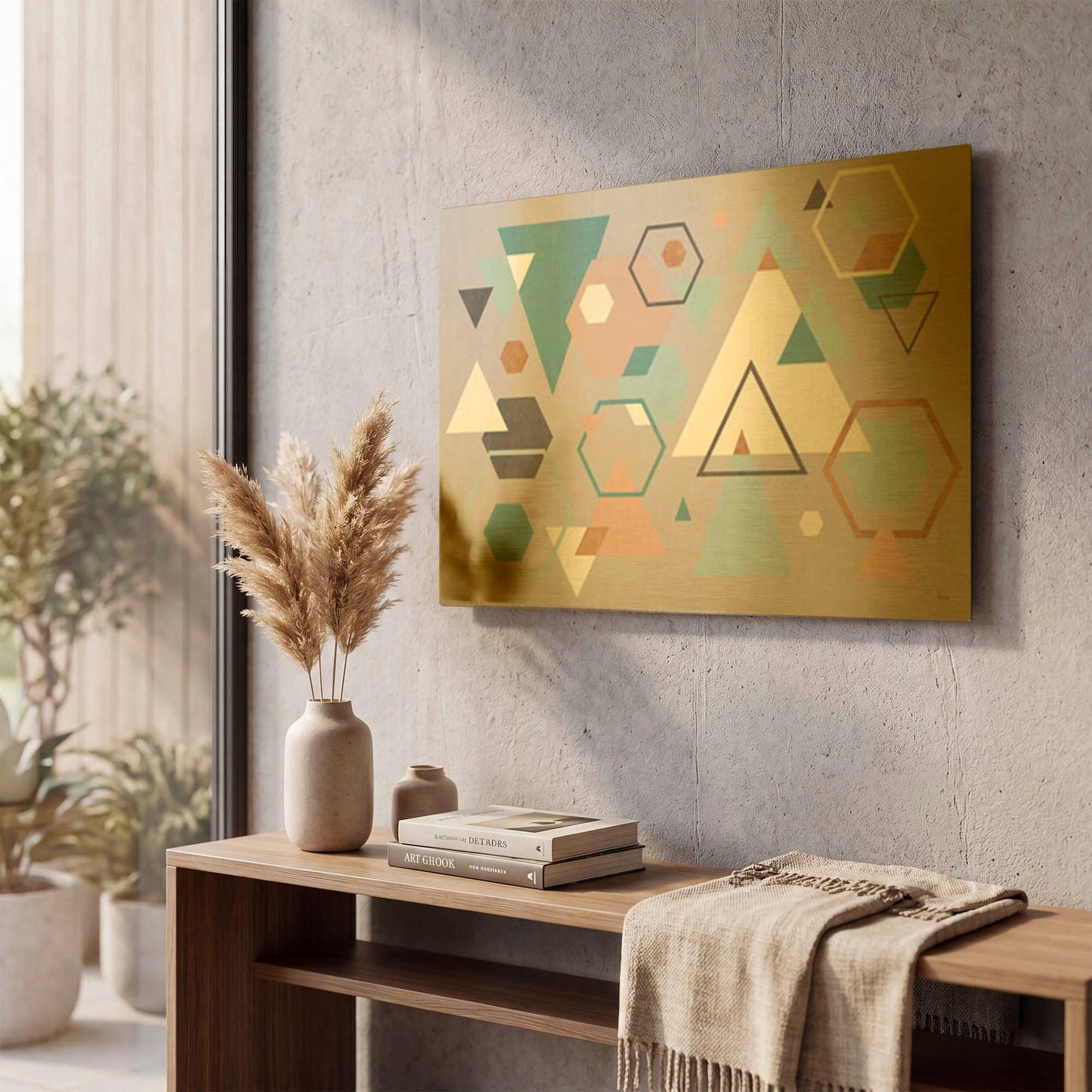 'Abstract Geo I Gray' By Veronique Charron Gold Metal Wall Art