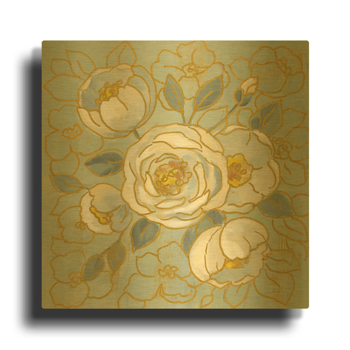 'Sage Floral II' By Silvia Vassileva Gold Metal Wall Art