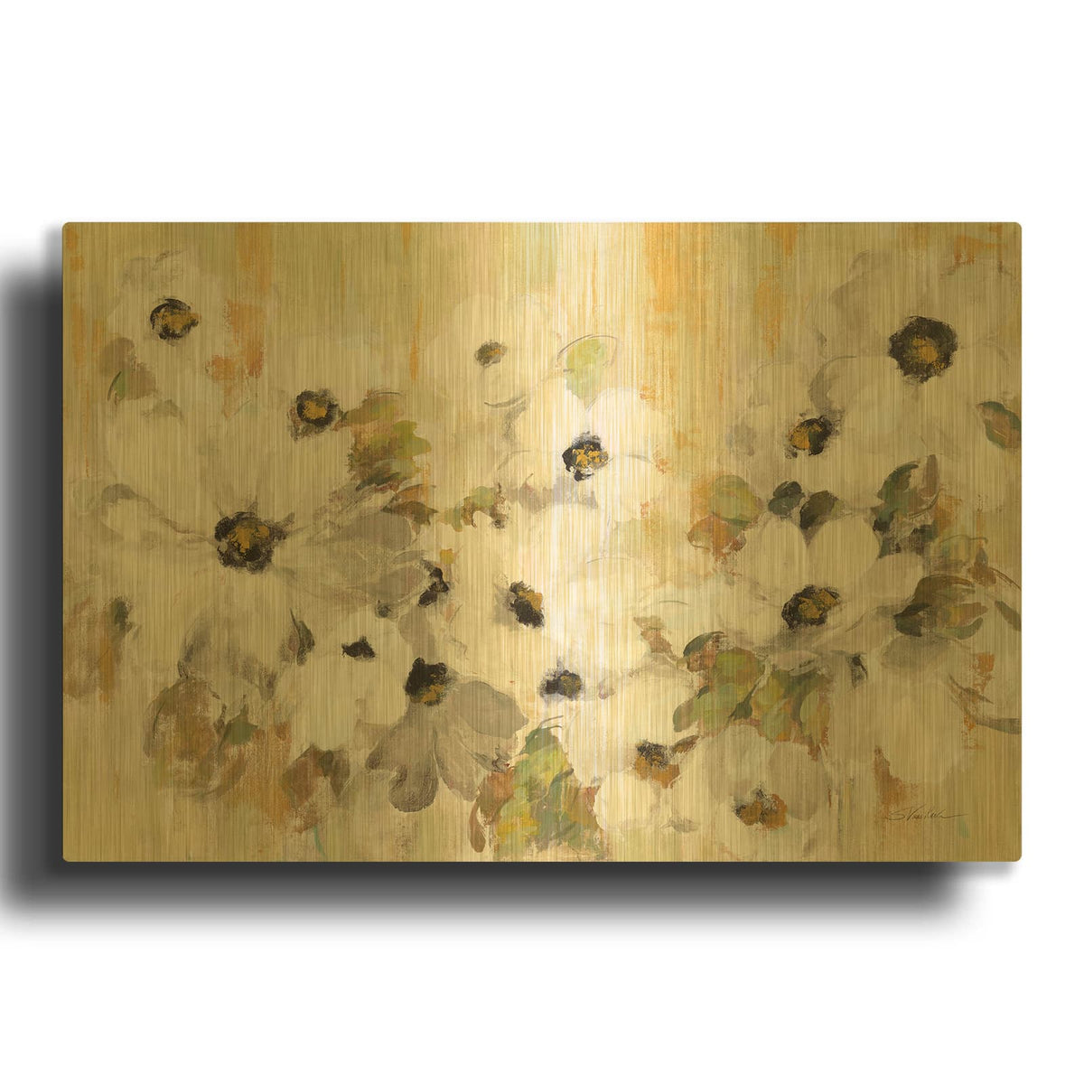 'White and Green Bloom' By Silvia Vassileva Gold Metal Wall Art