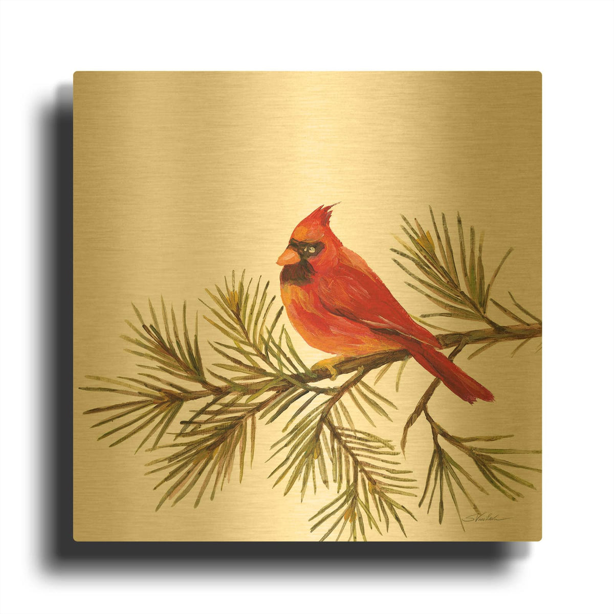 'Cardinal Christmas V on White' By Silvia Vassileva Gold Metal Wall Art