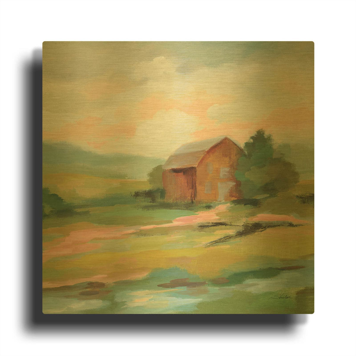'Springtime Farm Pastel' By Silvia Vassileva Gold Metal Wall Art