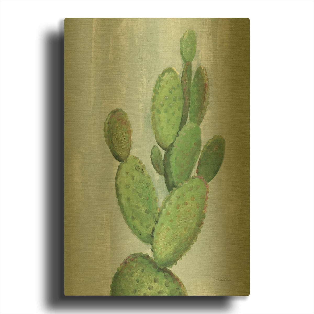 'Front Yard Cactus I Slate' By Silvia Vassileva Gold Metal Wall Art