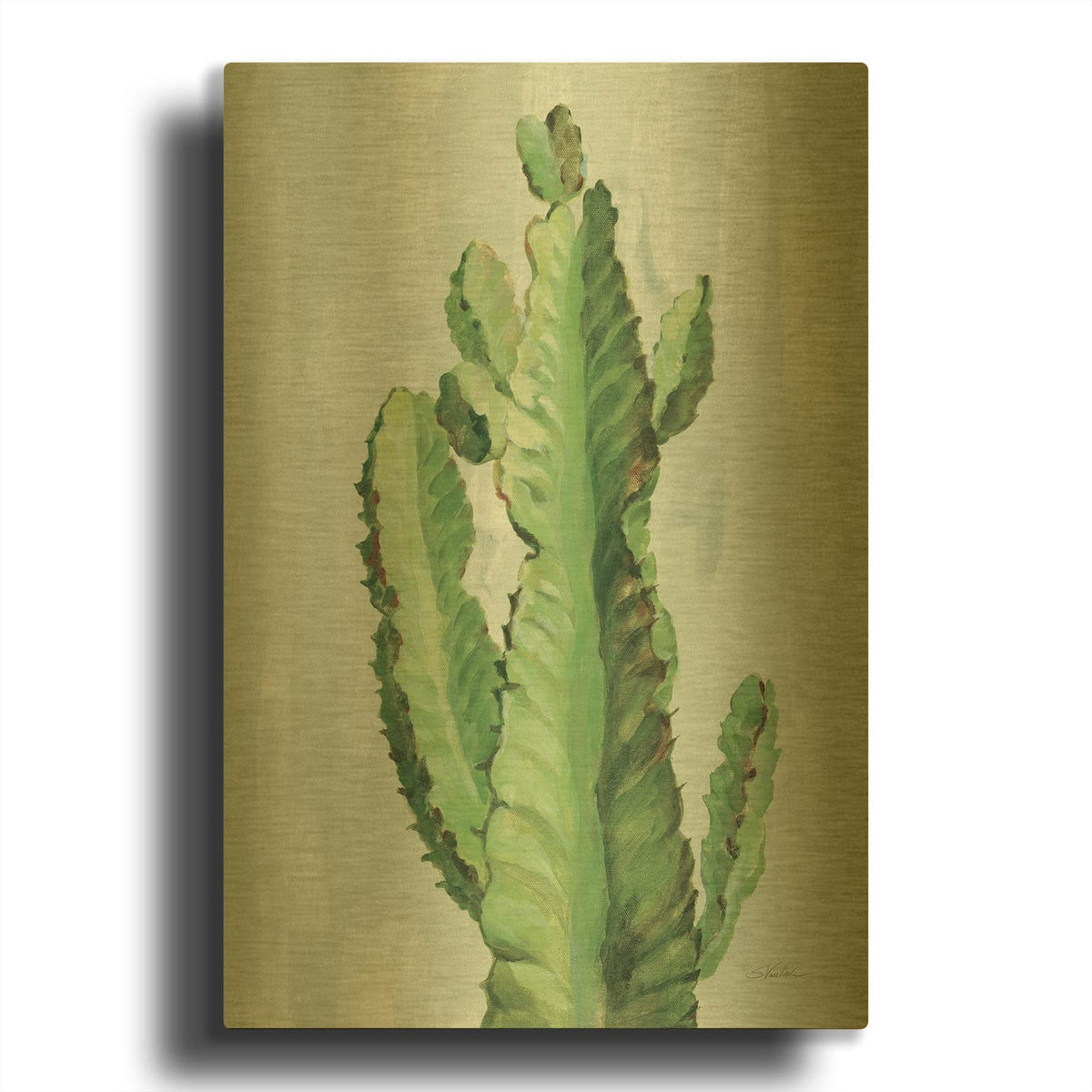 'Front Yard Cactus II Slate' By Silvia Vassileva Gold Metal Wall Art
