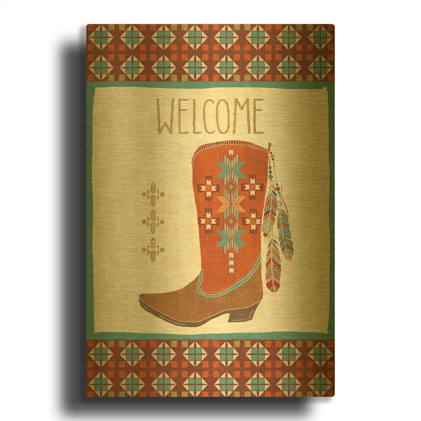 'Southwest at Heart IV FLAG' By Veronique Charron Gold Metal Wall Art