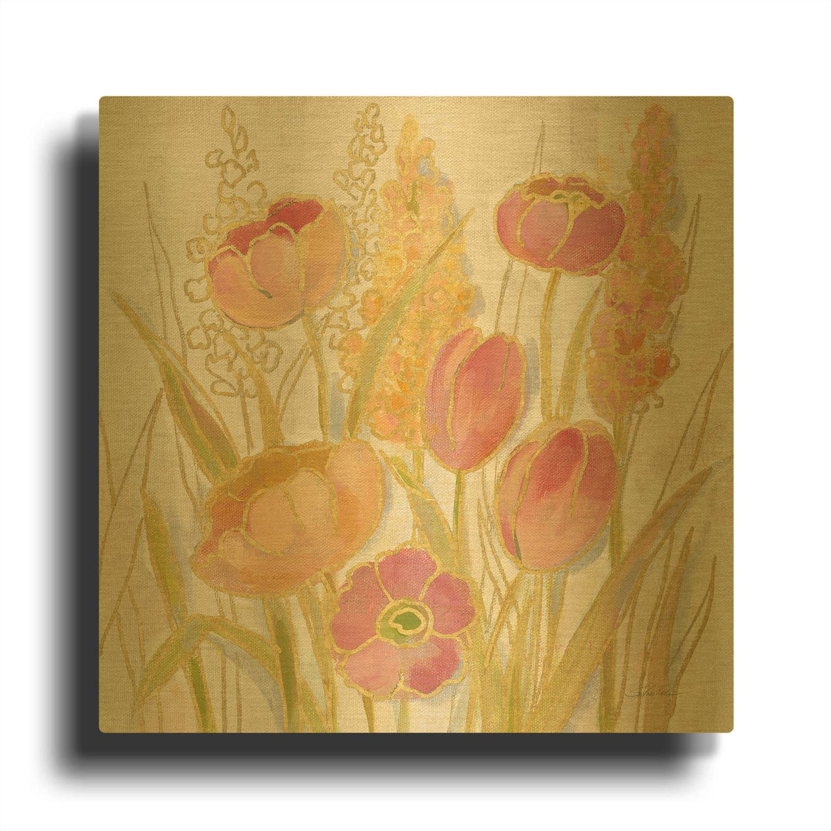 'Opalescent Floral II' By Silvia Vassileva Gold Metal Wall Art