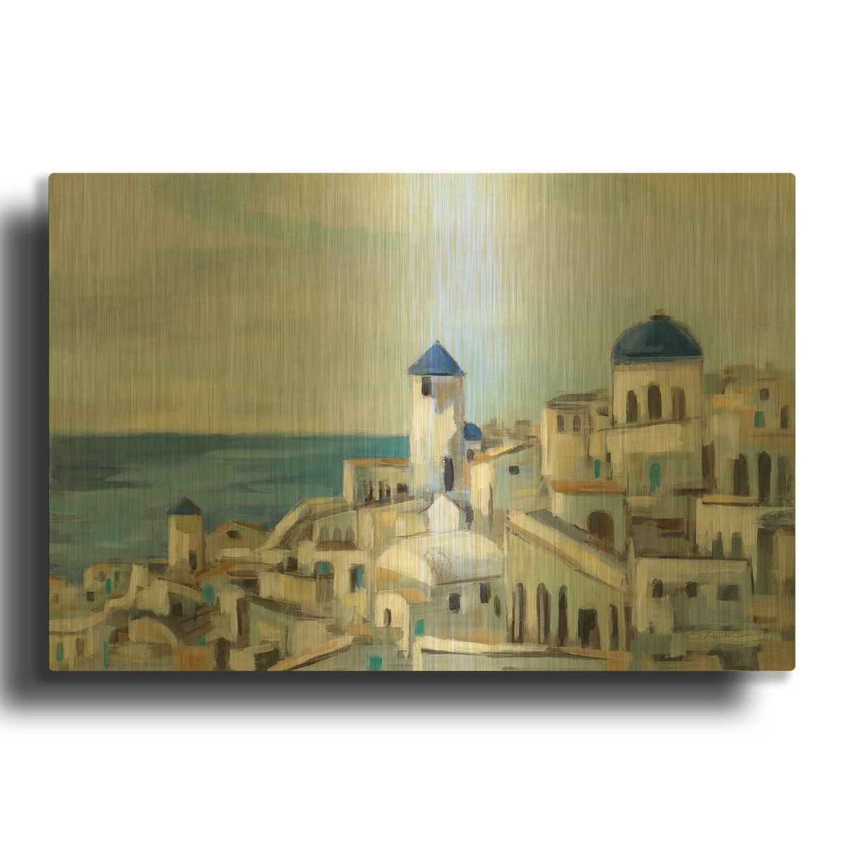 'Santorini View I' By Silvia Vassileva Gold Metal Wall Art