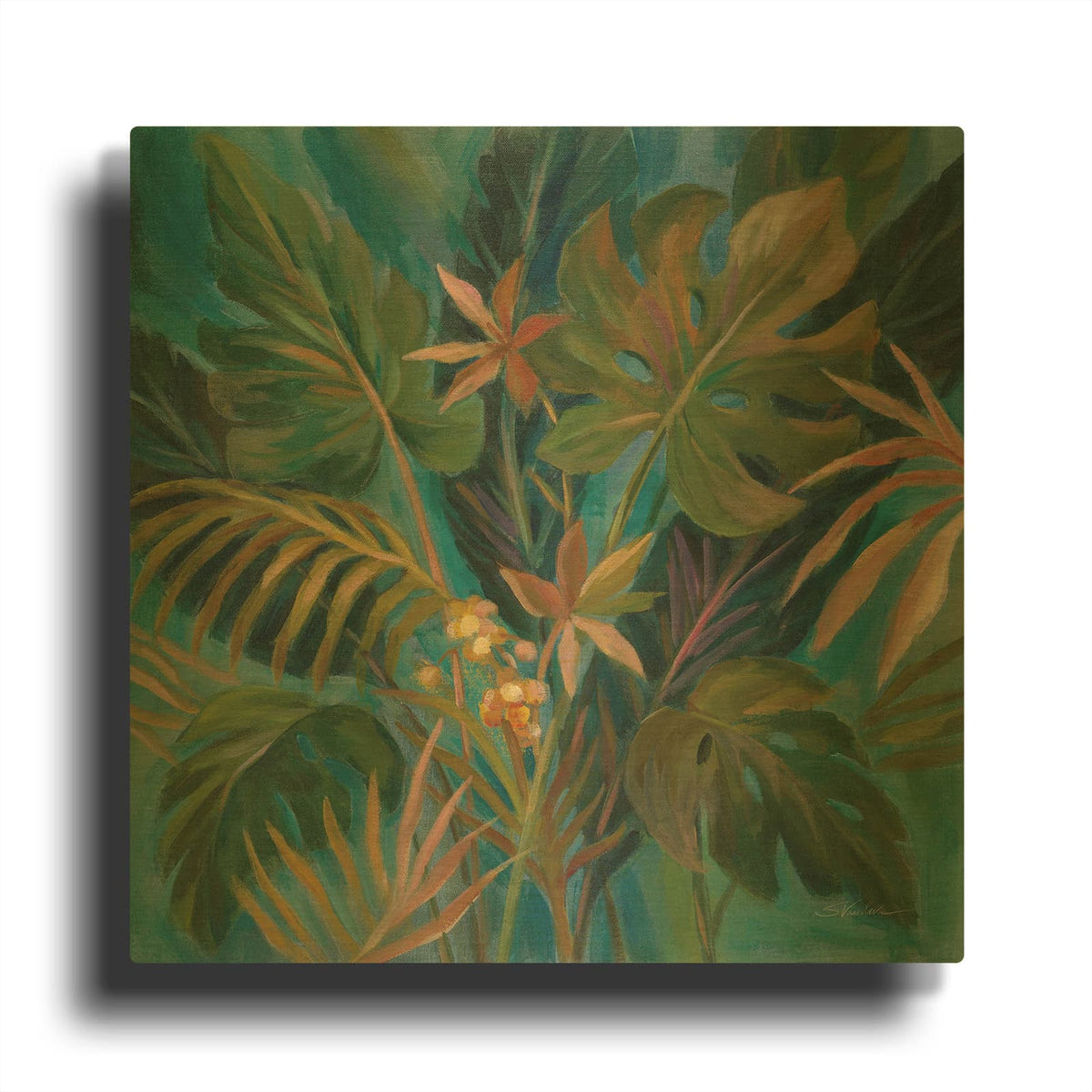 'Midnight Tropical Leaves' By Silvia Vassileva Gold Metal Wall Art