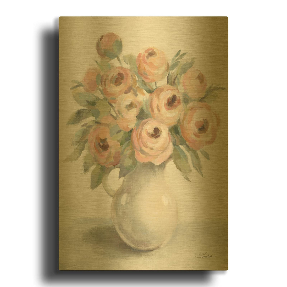 'Blush Flowers in a Jug' By Silvia Vassileva Gold Metal Wall Art
