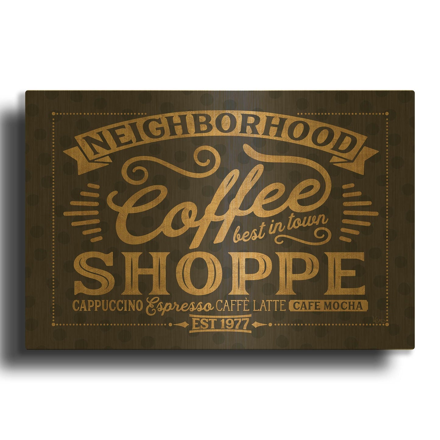 'Coffee and Friends IV' By Veronique Charron Gold Metal Wall Art