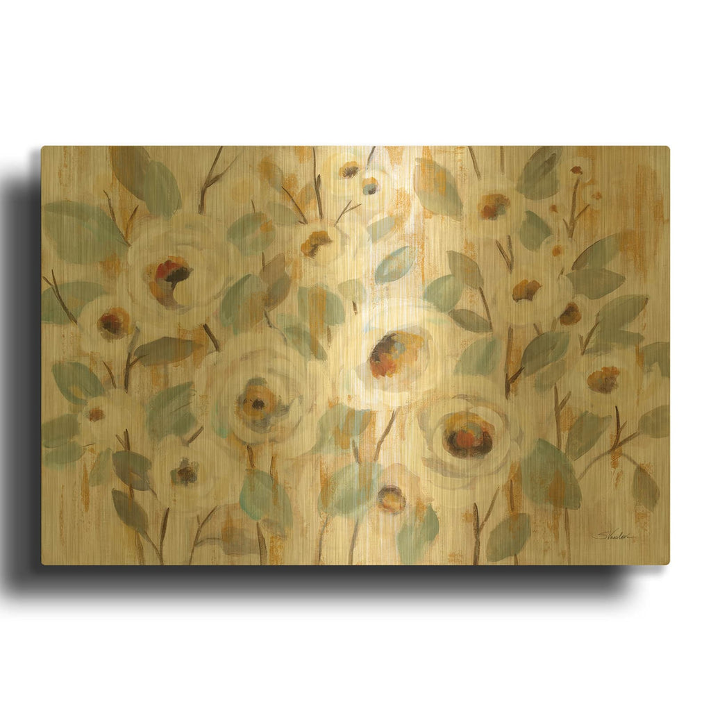 'White Gold and Sage Floral' By Silvia Vassileva Gold Metal Wall Art