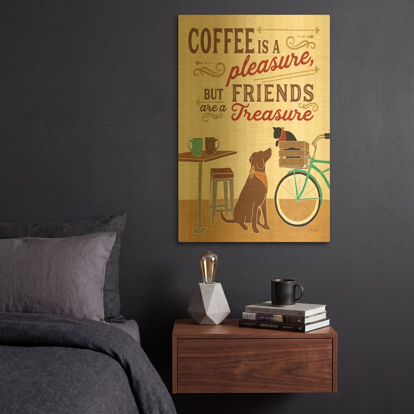 'Coffee and Friends II' By Veronique Charron Gold Metal Wall Art