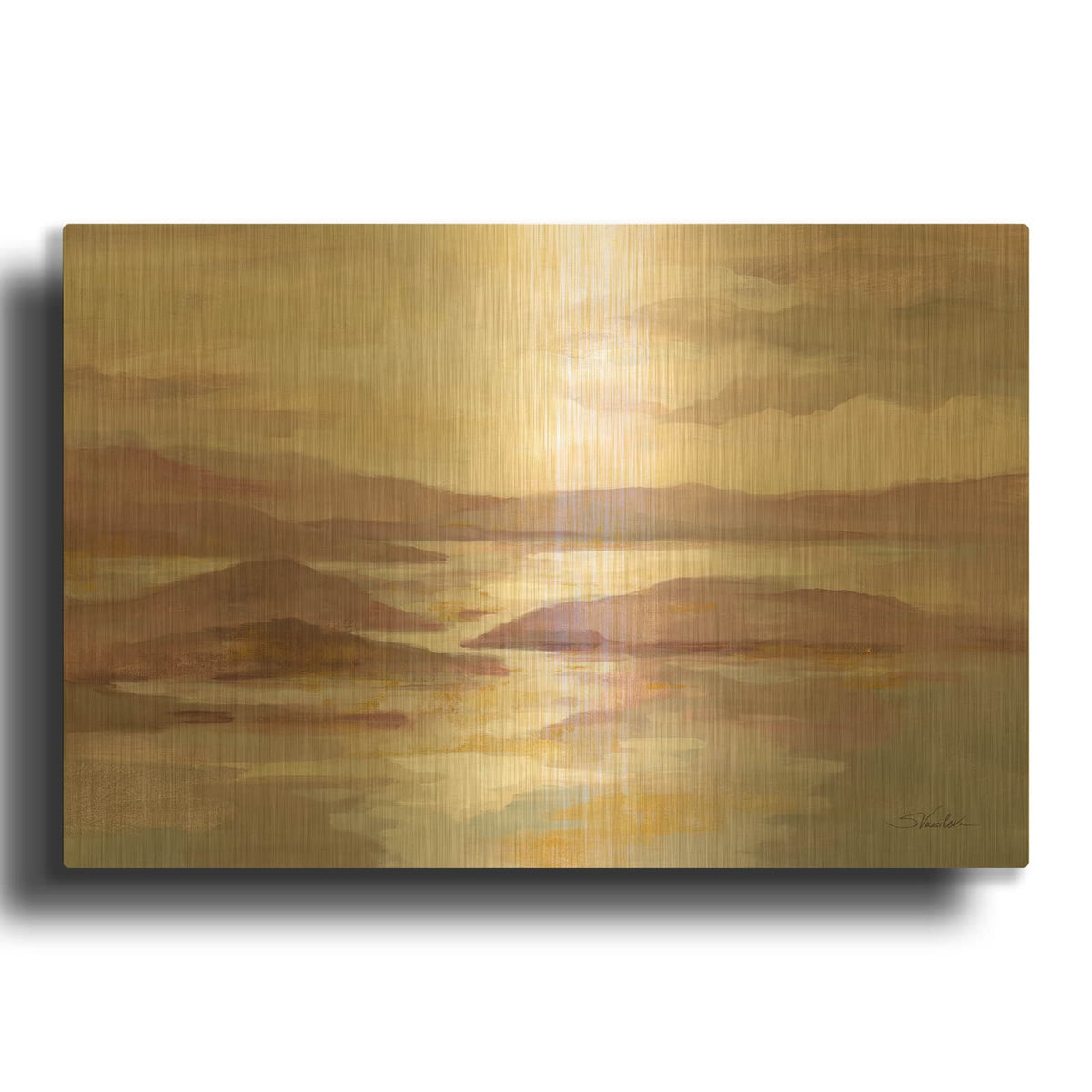 'Pink and Gold Landscape' By Silvia Vassileva Gold Metal Wall Art