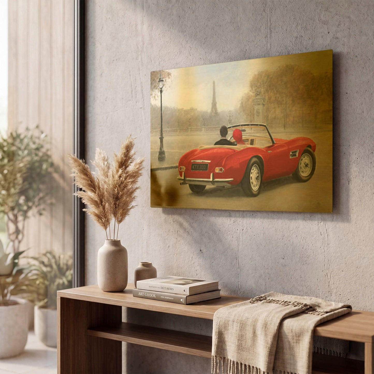 'A Ride in Paris III Red Car' By Marco Fabiano Gold Metal Wall Art