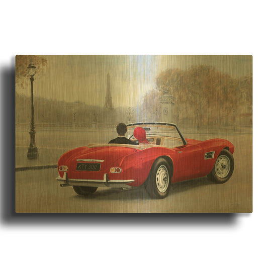 'A Ride in Paris III Red Car' By Marco Fabiano Gold Metal Wall Art