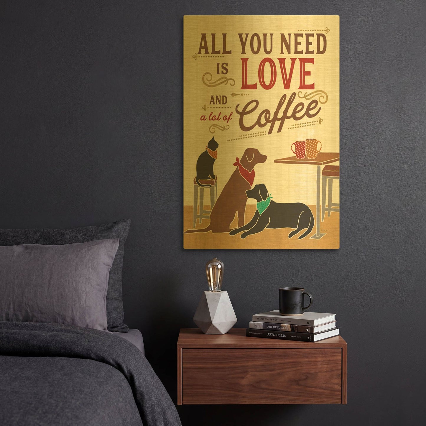 'Coffee and Friends III' By Veronique Charron Gold Metal Wall Art