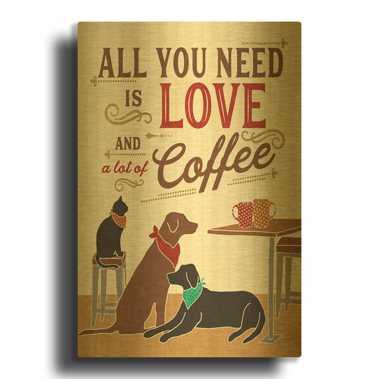 'Coffee and Friends III' By Veronique Charron Gold Metal Wall Art