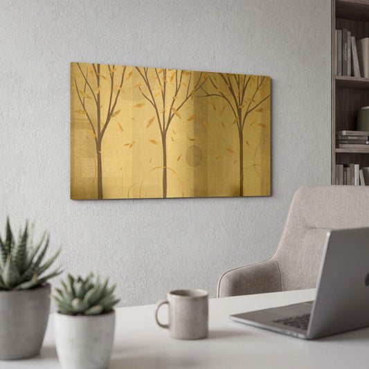 'Watercolor Forest Gold I' By Veronique Charron Gold Metal Wall Art