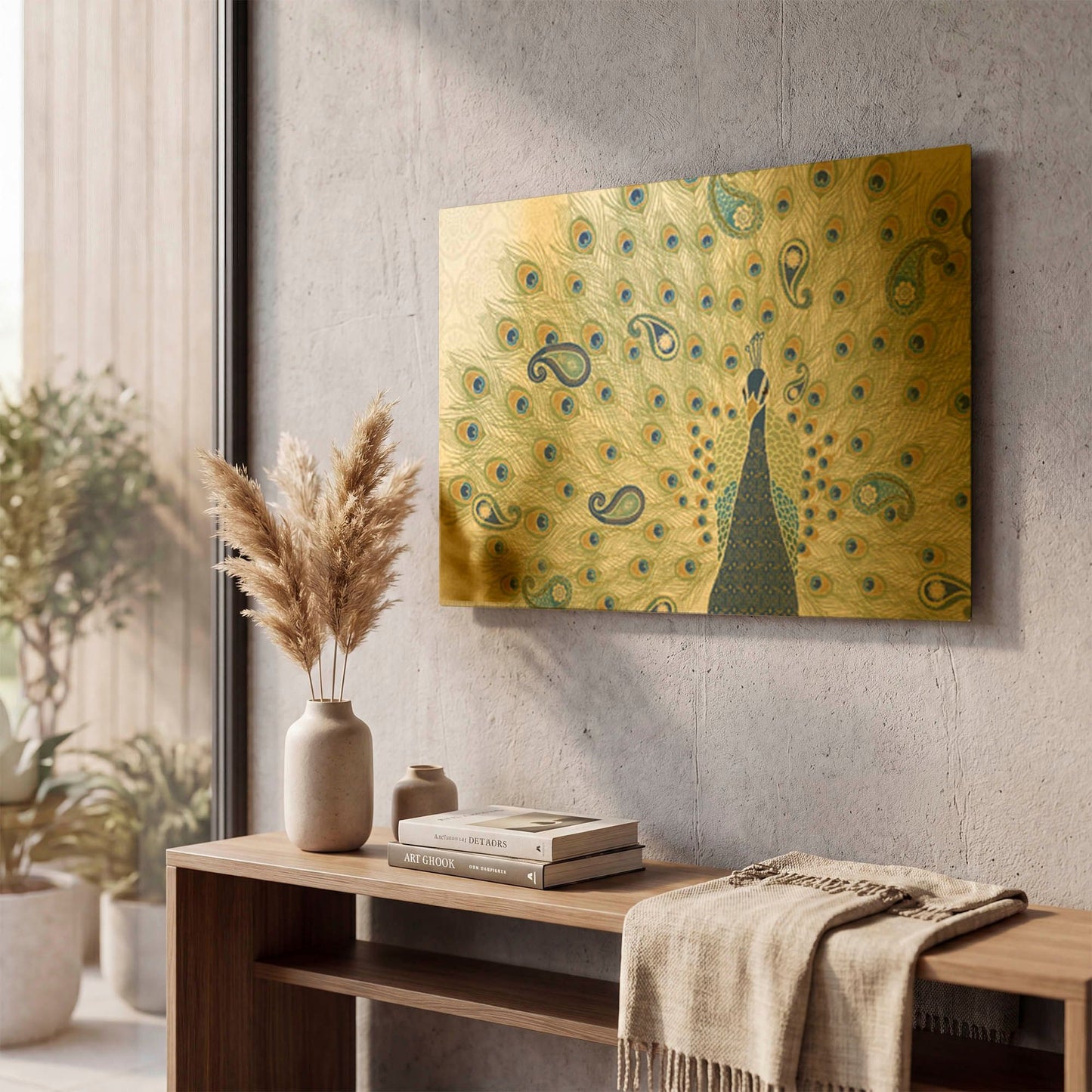 'Peacock Paradise II' By Veronique Charron Gold Metal Wall Art