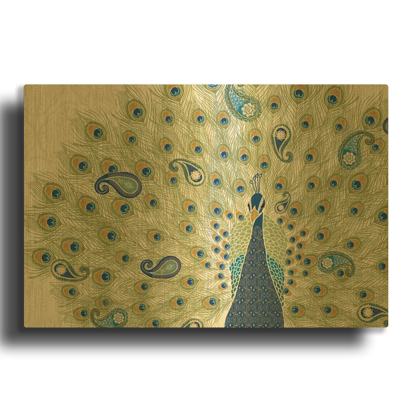 'Peacock Paradise II' By Veronique Charron Gold Metal Wall Art