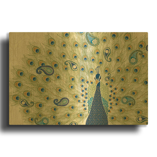 'Peacock Paradise II' By Veronique Charron Gold Metal Wall Art