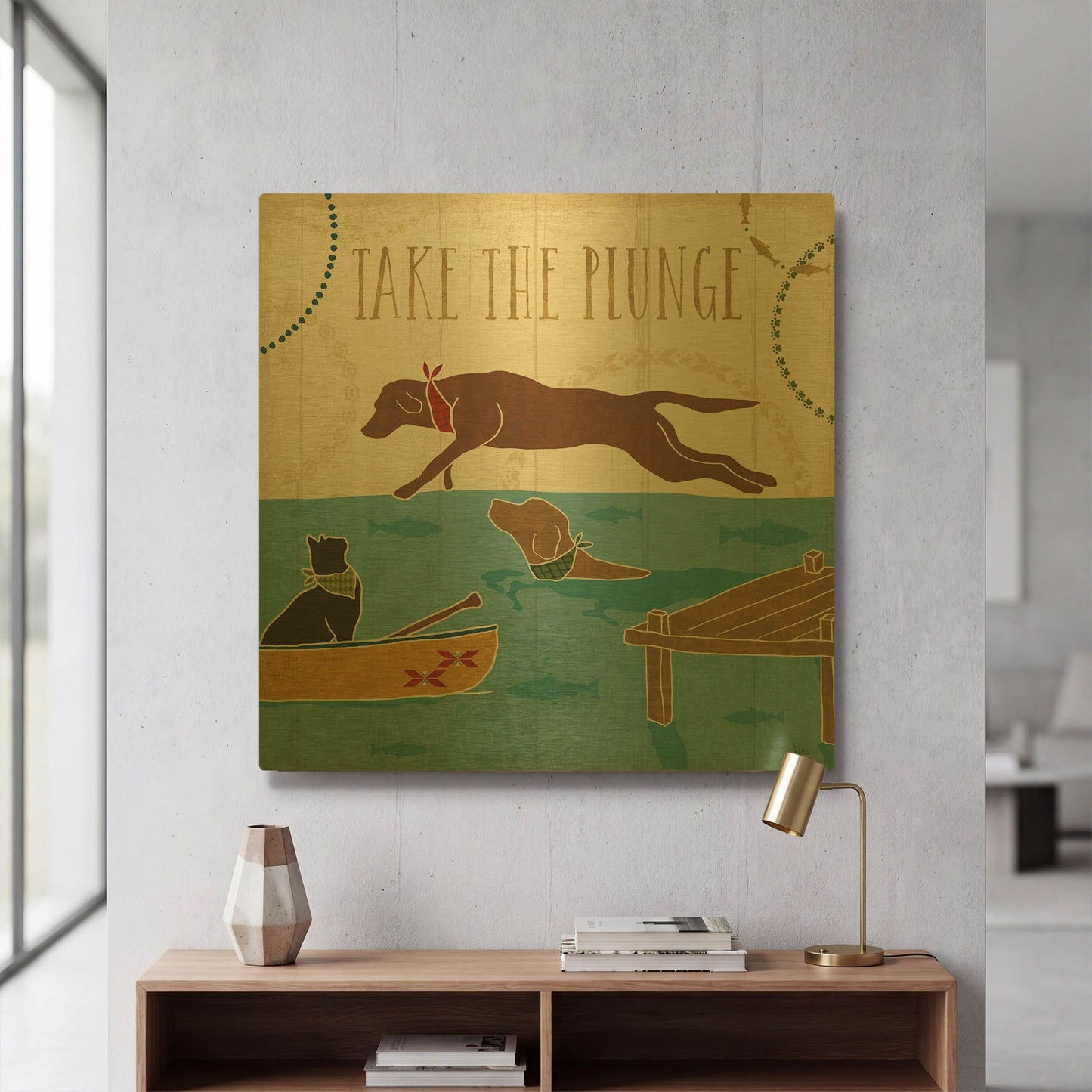 'Lake Pals VI' By Veronique Charron Gold Metal Wall Art