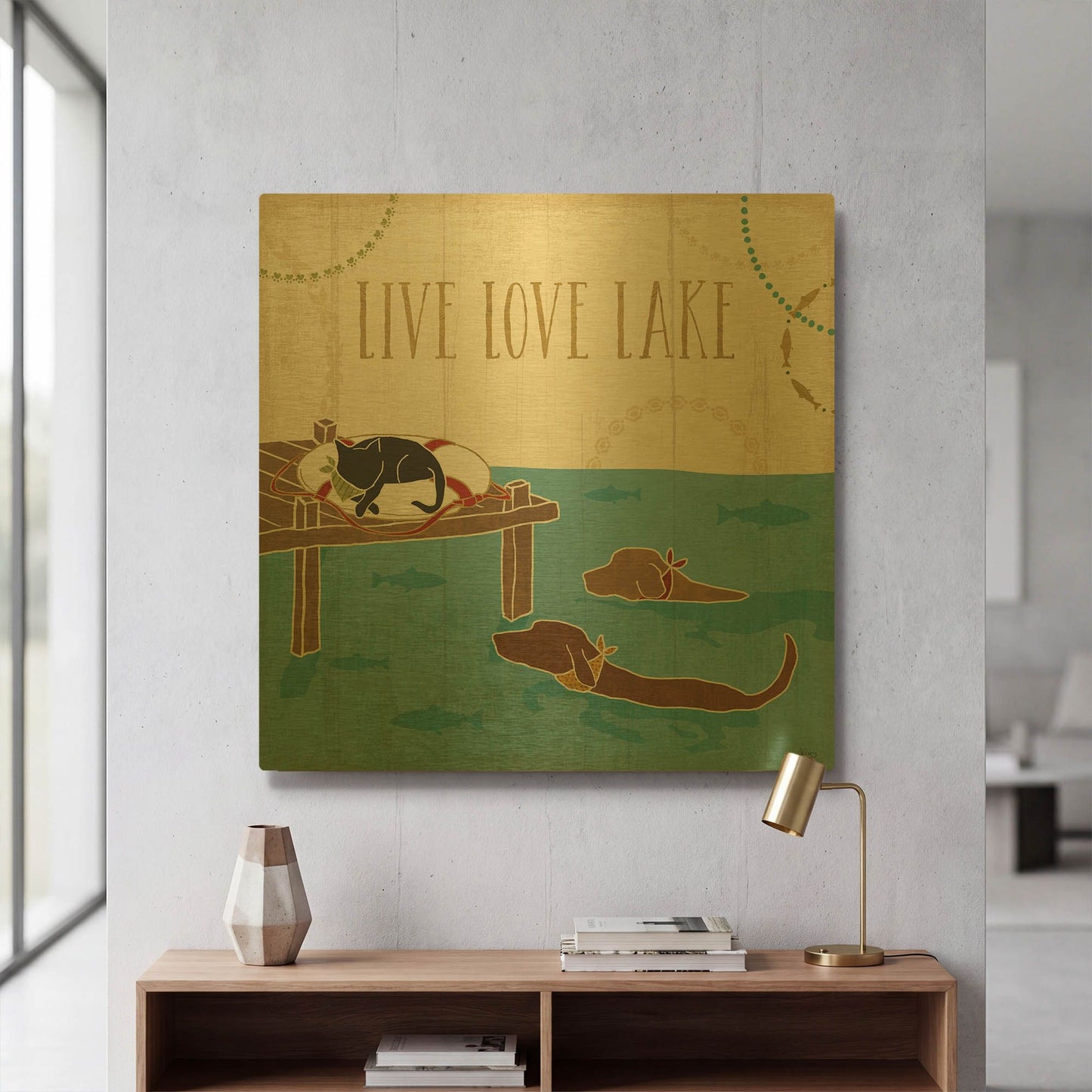 'Lake Pals V' By Veronique Charron Gold Metal Wall Art