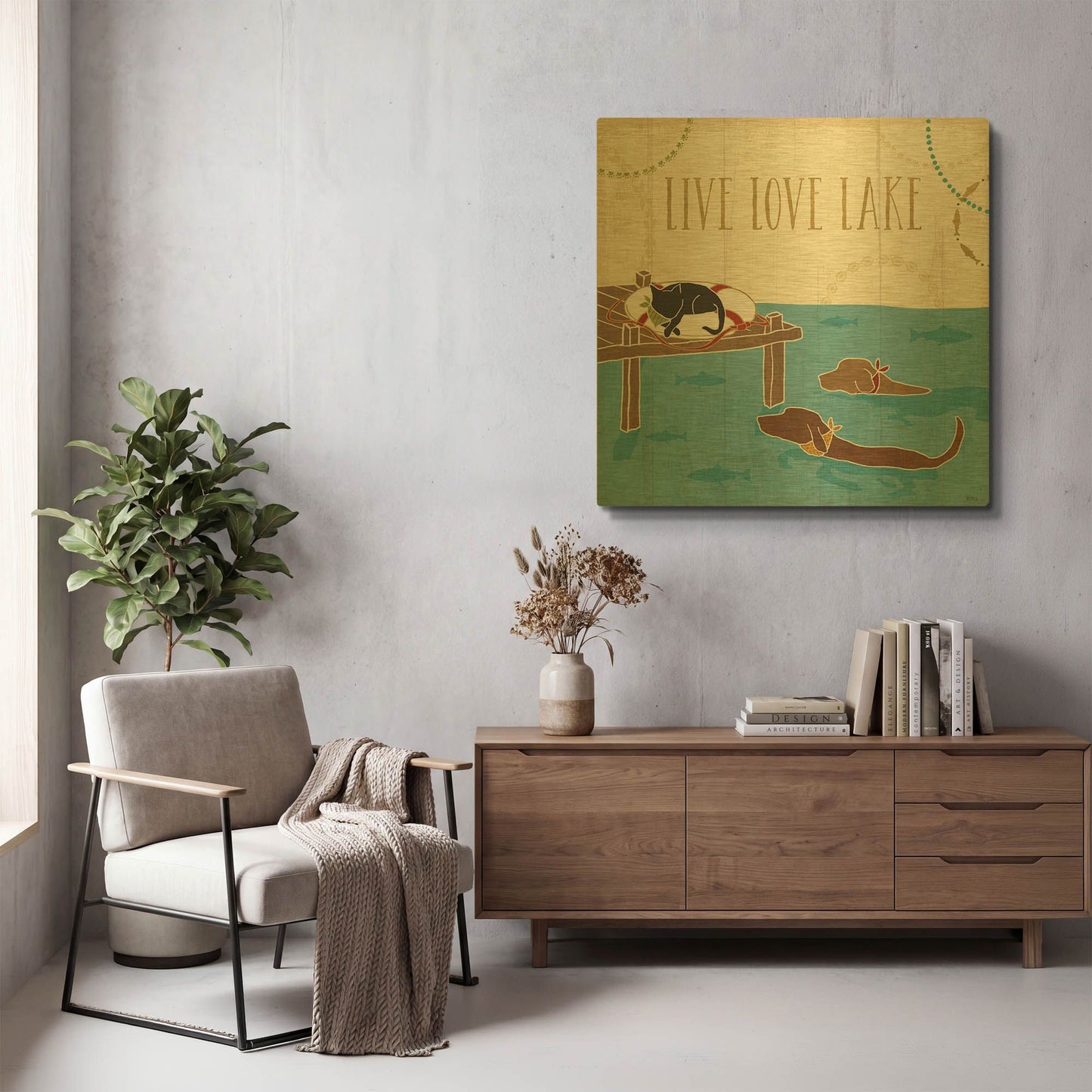 'Lake Pals V' By Veronique Charron Gold Metal Wall Art