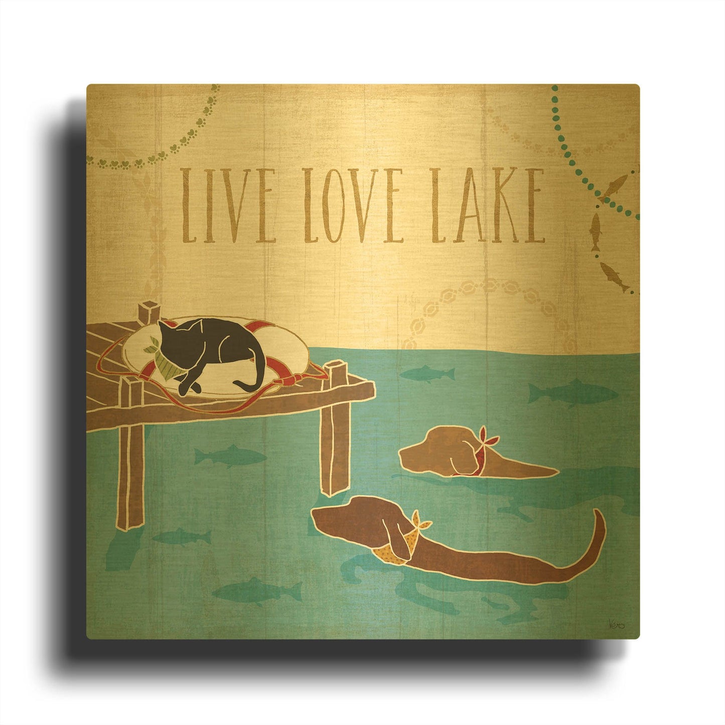 'Lake Pals V' By Veronique Charron Gold Metal Wall Art