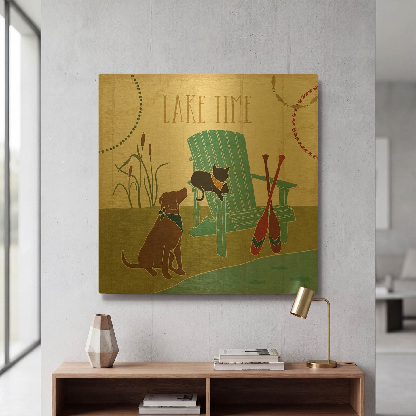 'Lake Pals IV' By Veronique Charron Gold Metal Wall Art
