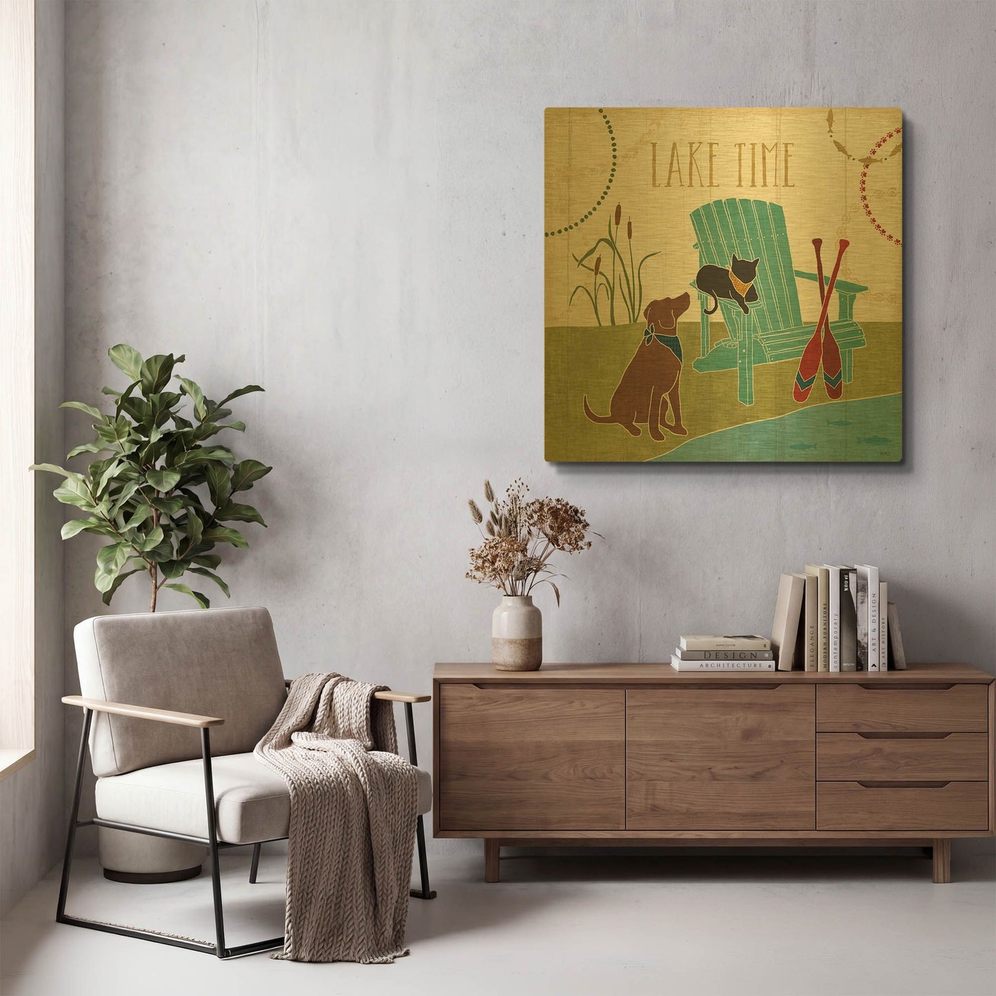 'Lake Pals IV' By Veronique Charron Gold Metal Wall Art