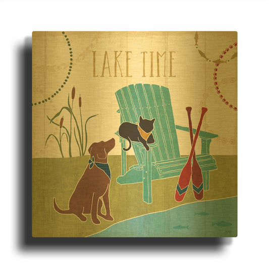 'Lake Pals IV' By Veronique Charron Gold Metal Wall Art