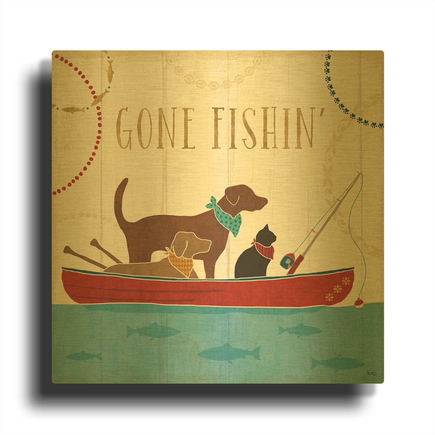 'Lake Pals III' By Veronique Charron Gold Metal Wall Art