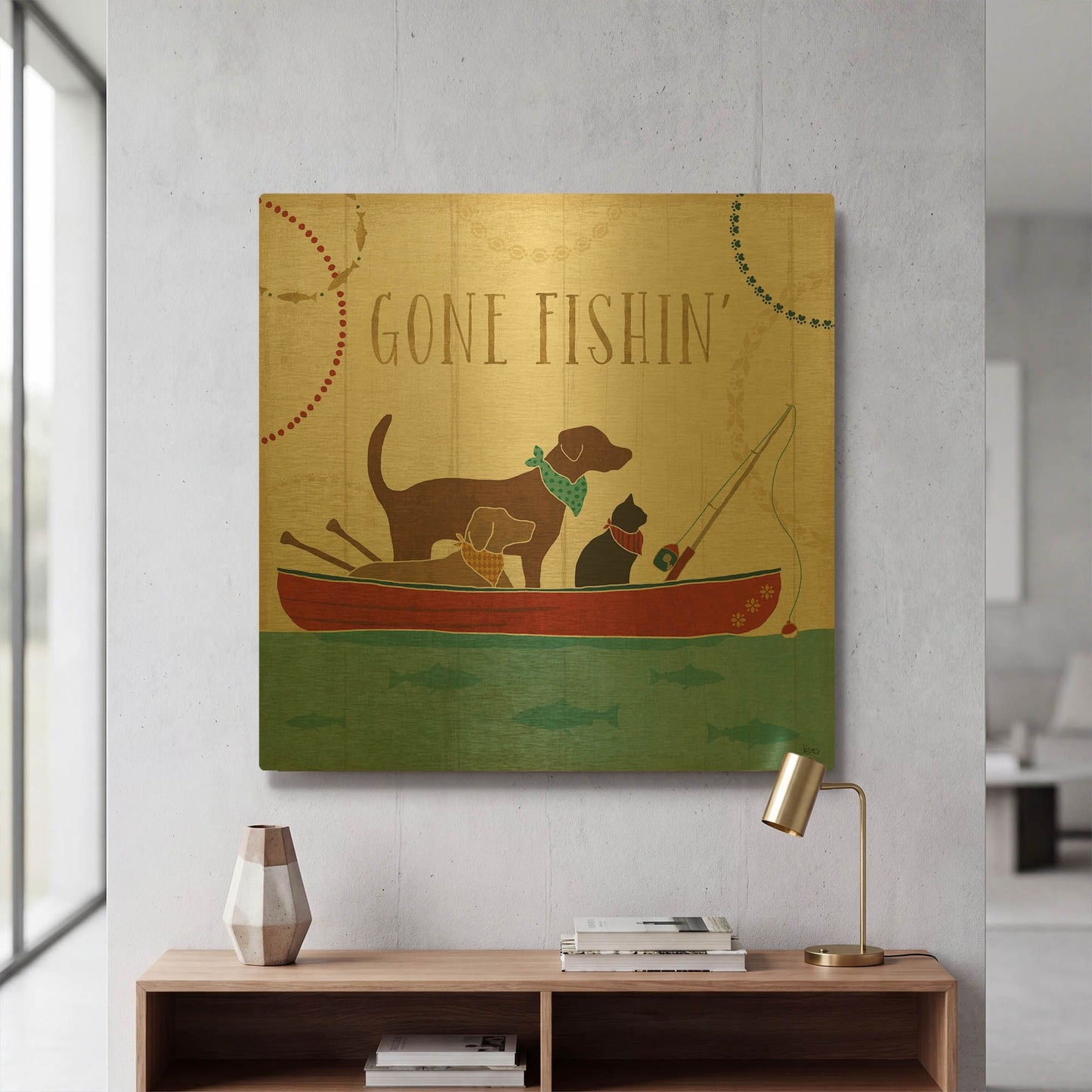 'Lake Pals III' By Veronique Charron Gold Metal Wall Art
