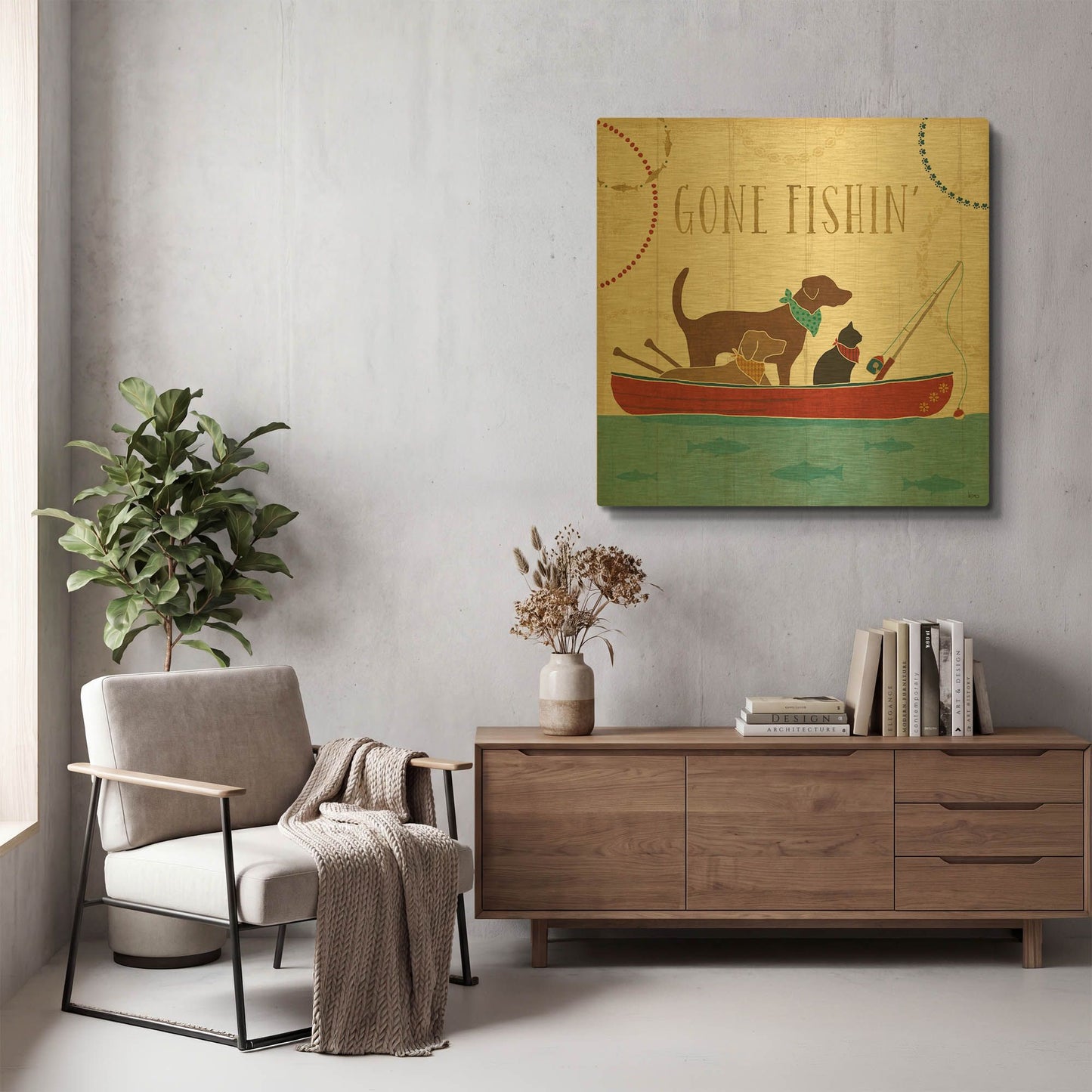 'Lake Pals III' By Veronique Charron Gold Metal Wall Art