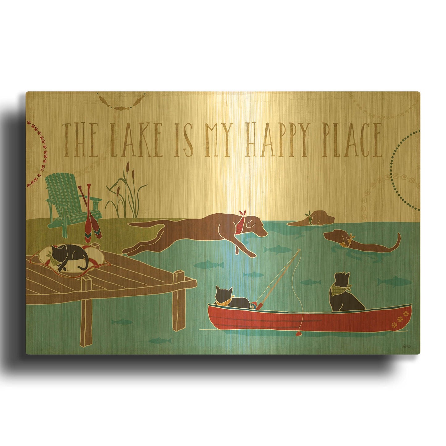'Lake Pals I' By Veronique Charron Gold Metal Wall Art