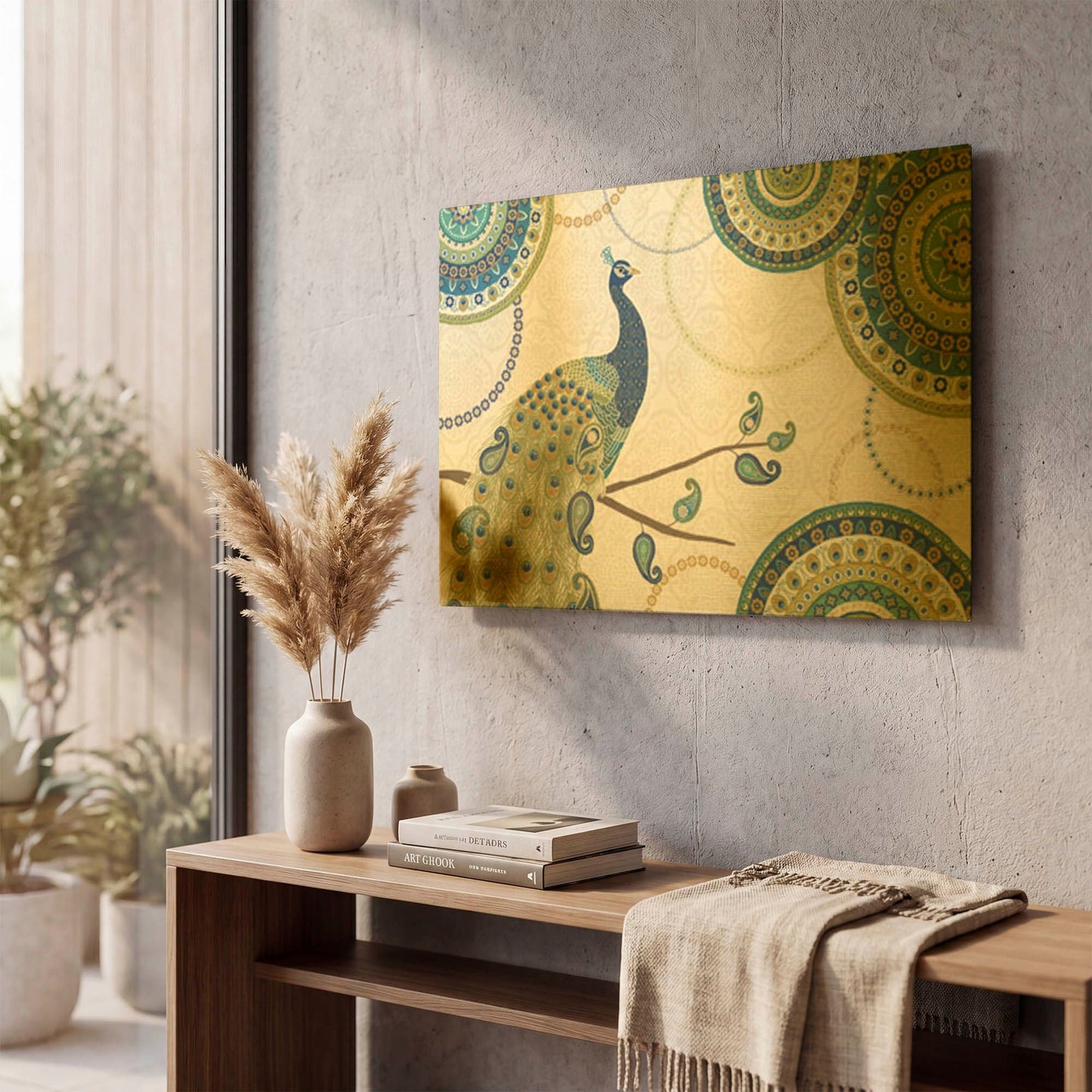 'Peacock Paradise I' By Veronique Charron Gold Metal Wall Art
