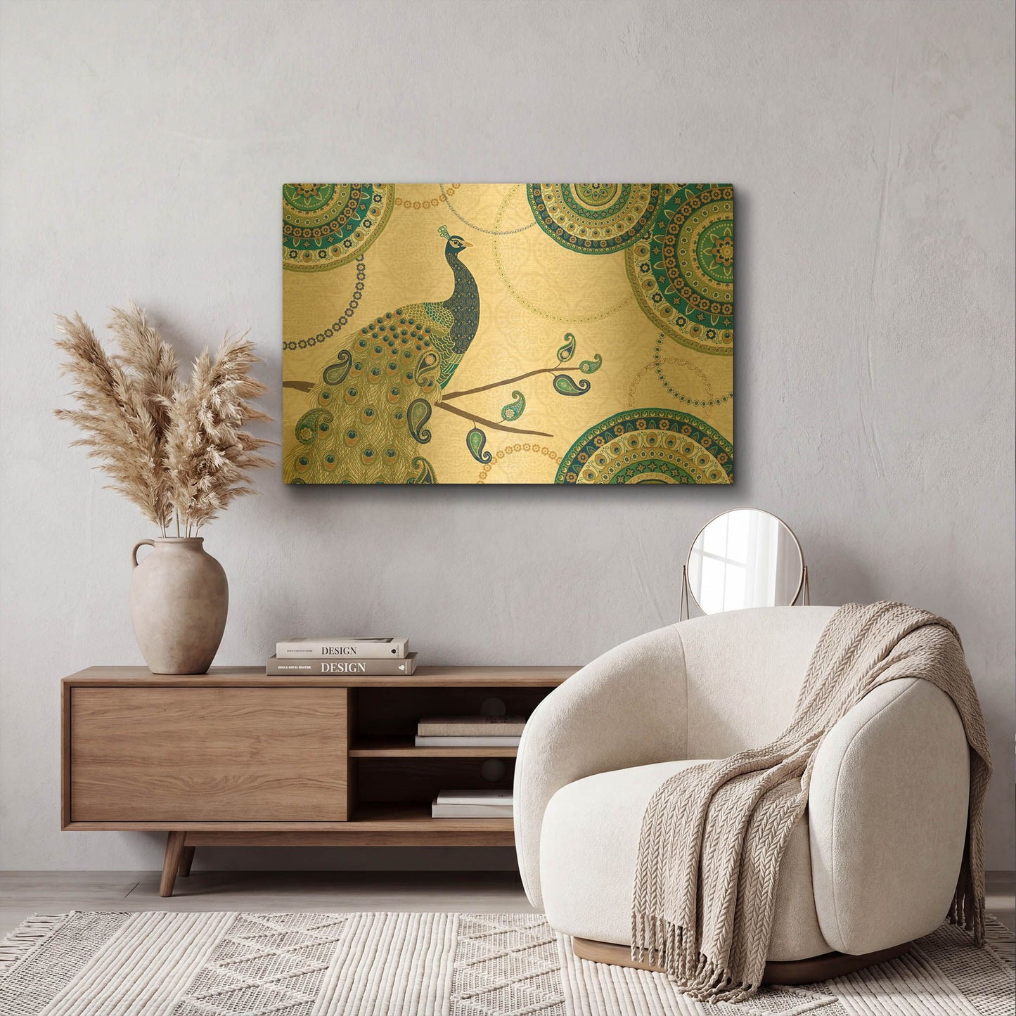 'Peacock Paradise I' By Veronique Charron Gold Metal Wall Art