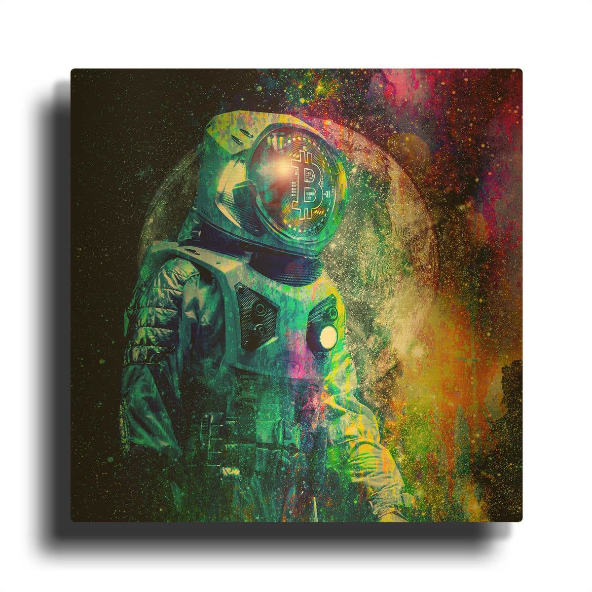 'BTC Bitcoin Moonlanding,' By Epic Portfolio Gold Metal Wall Art