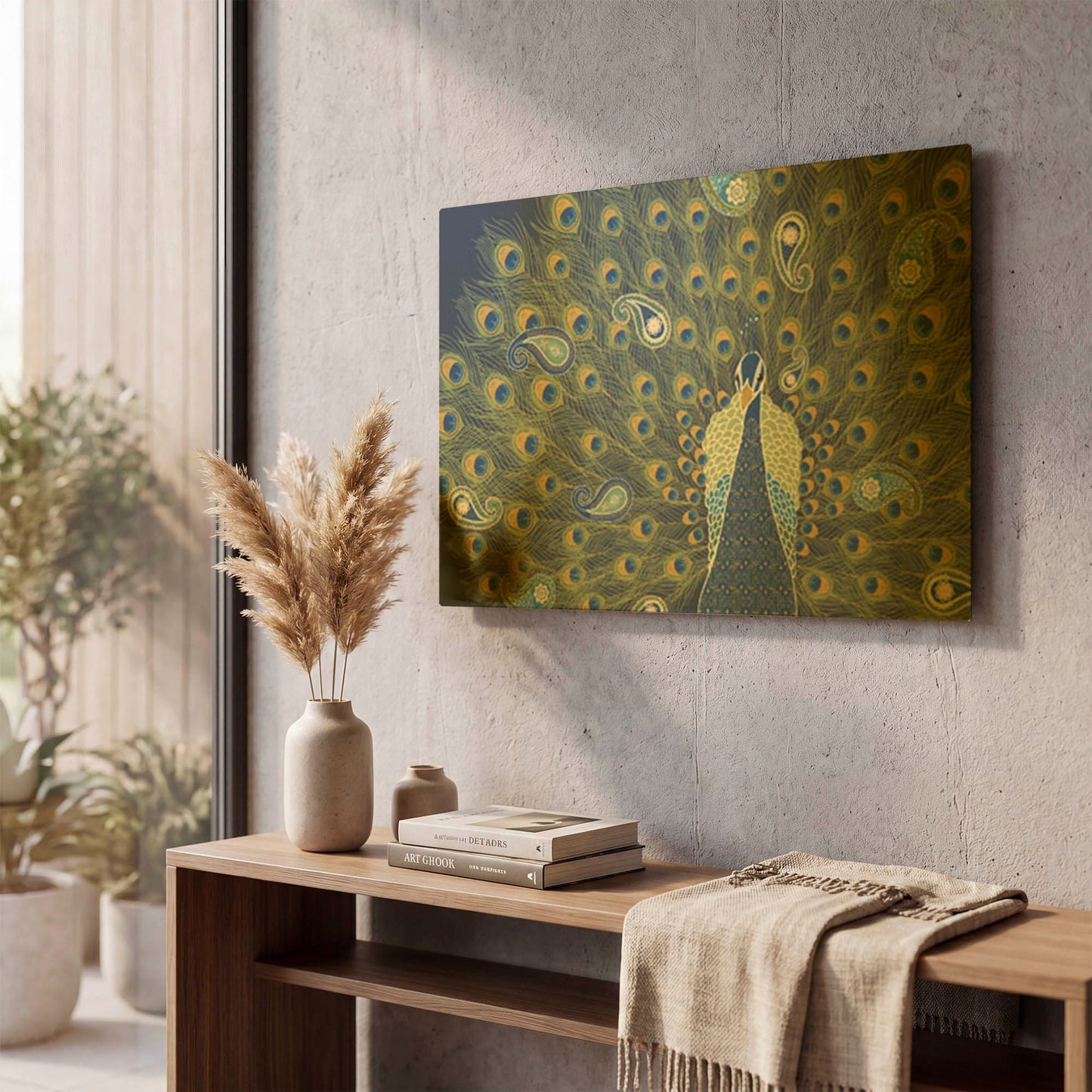 'Peacock Paradise VI' By Veronique Charron Gold Metal Wall Art