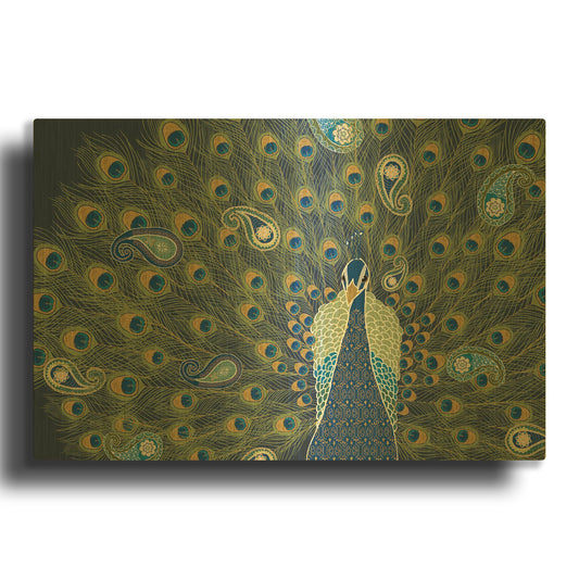 'Peacock Paradise VI' By Veronique Charron Gold Metal Wall Art