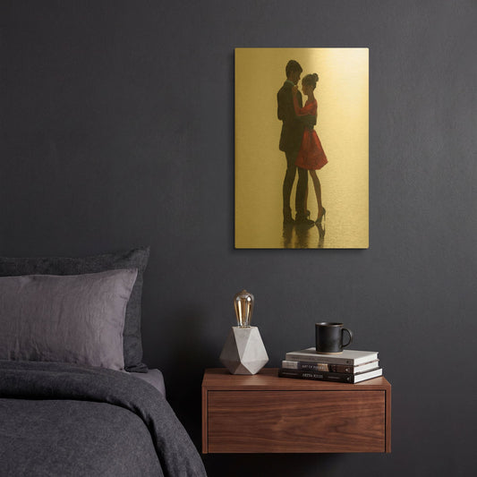'The Embrace II Red Dress' By Marco Fabiano Gold Metal Wall Art