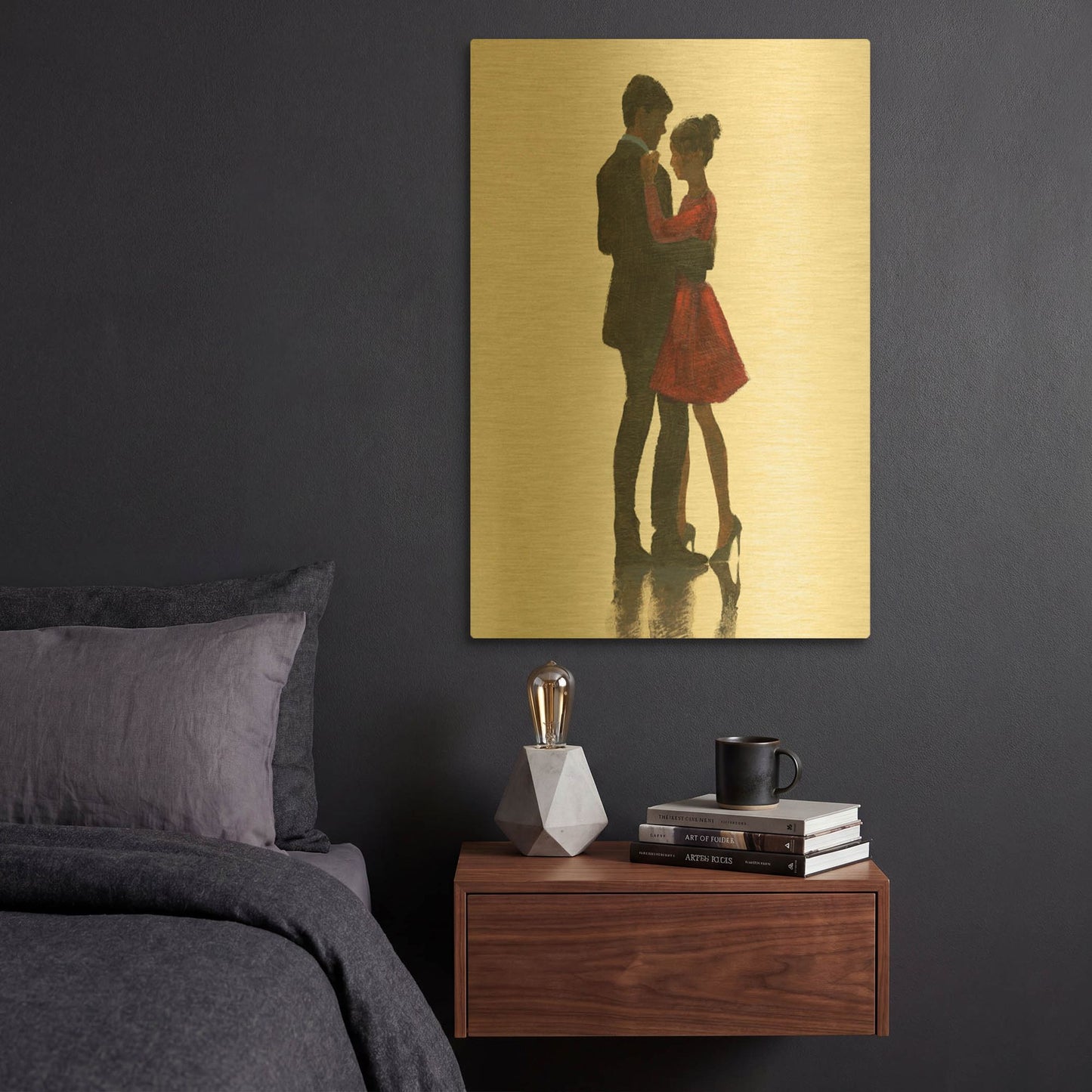 'The Embrace II Red Dress' By Marco Fabiano Gold Metal Wall Art