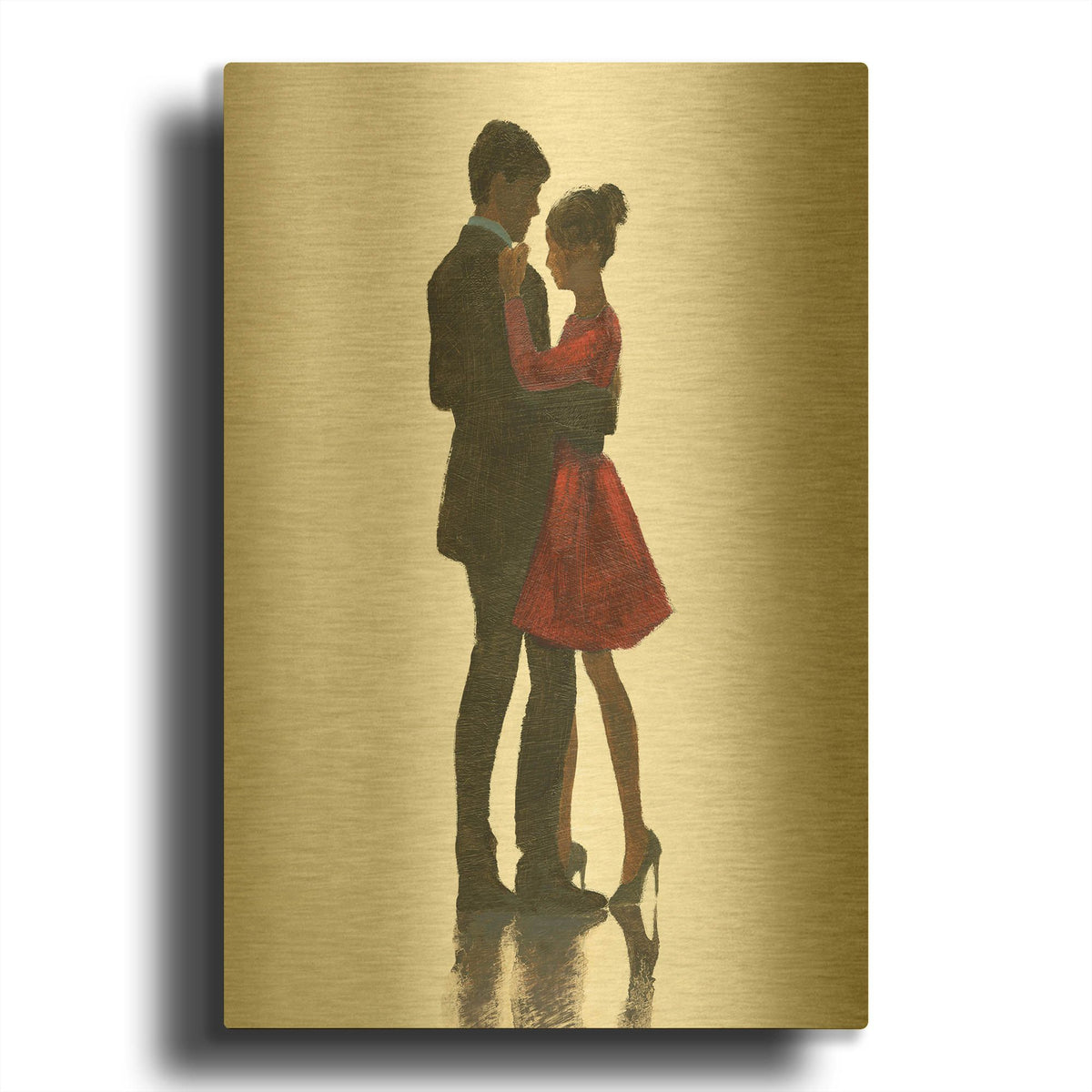 'The Embrace II Red Dress' By Marco Fabiano Gold Metal Wall Art