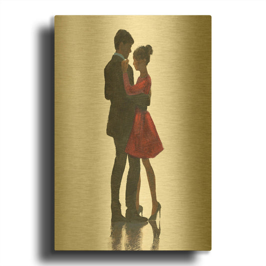 'The Embrace II Red Dress' By Marco Fabiano Gold Metal Wall Art