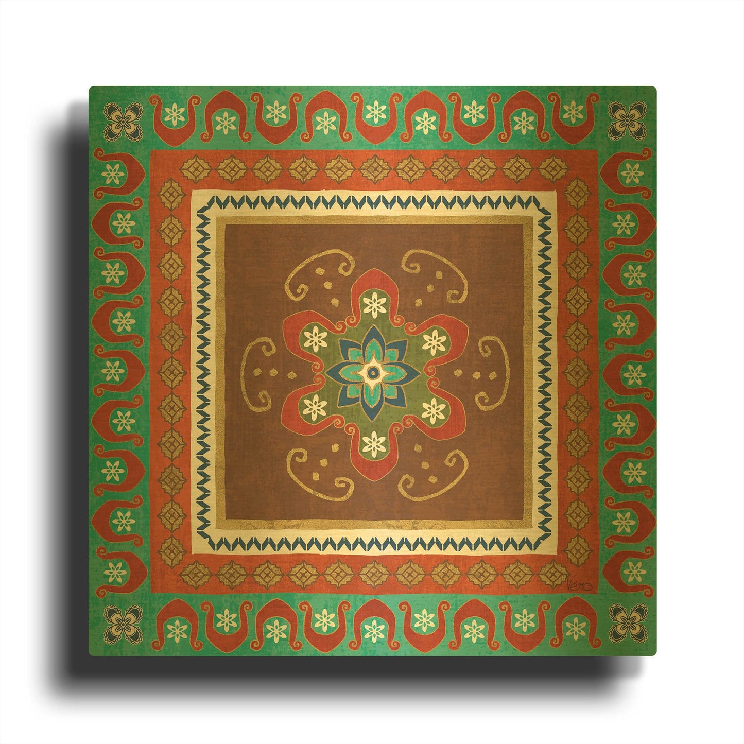 'Mexican Fiesta IV' By Veronique Charron Gold Metal Wall Art