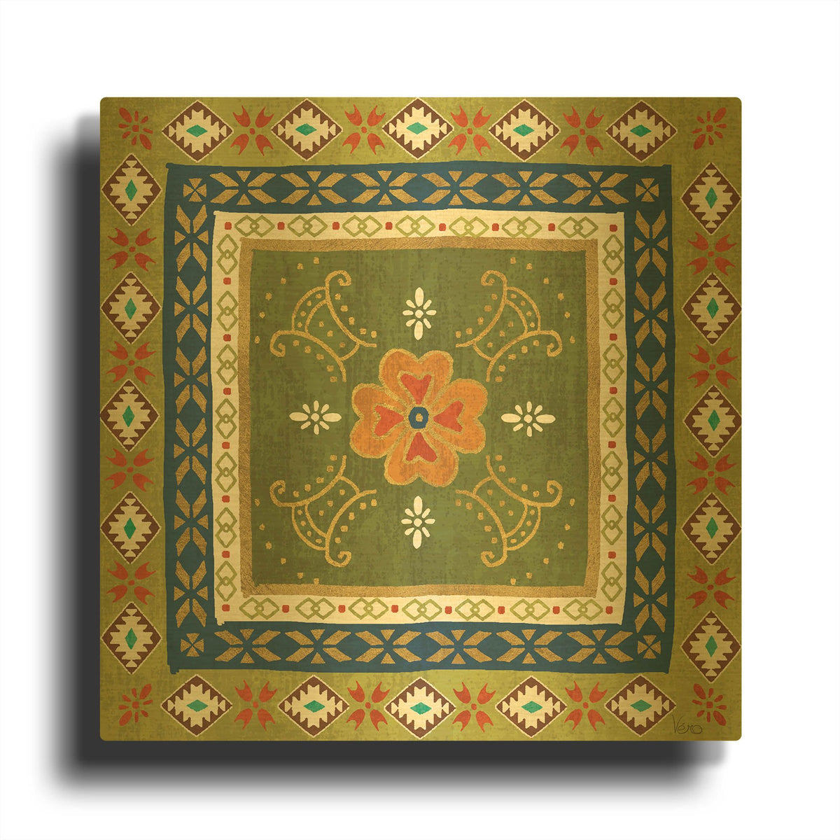 'Mexican Fiesta III' By Veronique Charron Gold Metal Wall Art