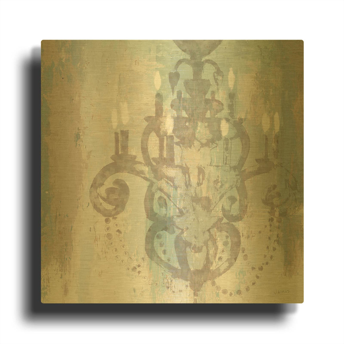 'Candelabra Teal II' By James Wiens Gold Metal Wall Art