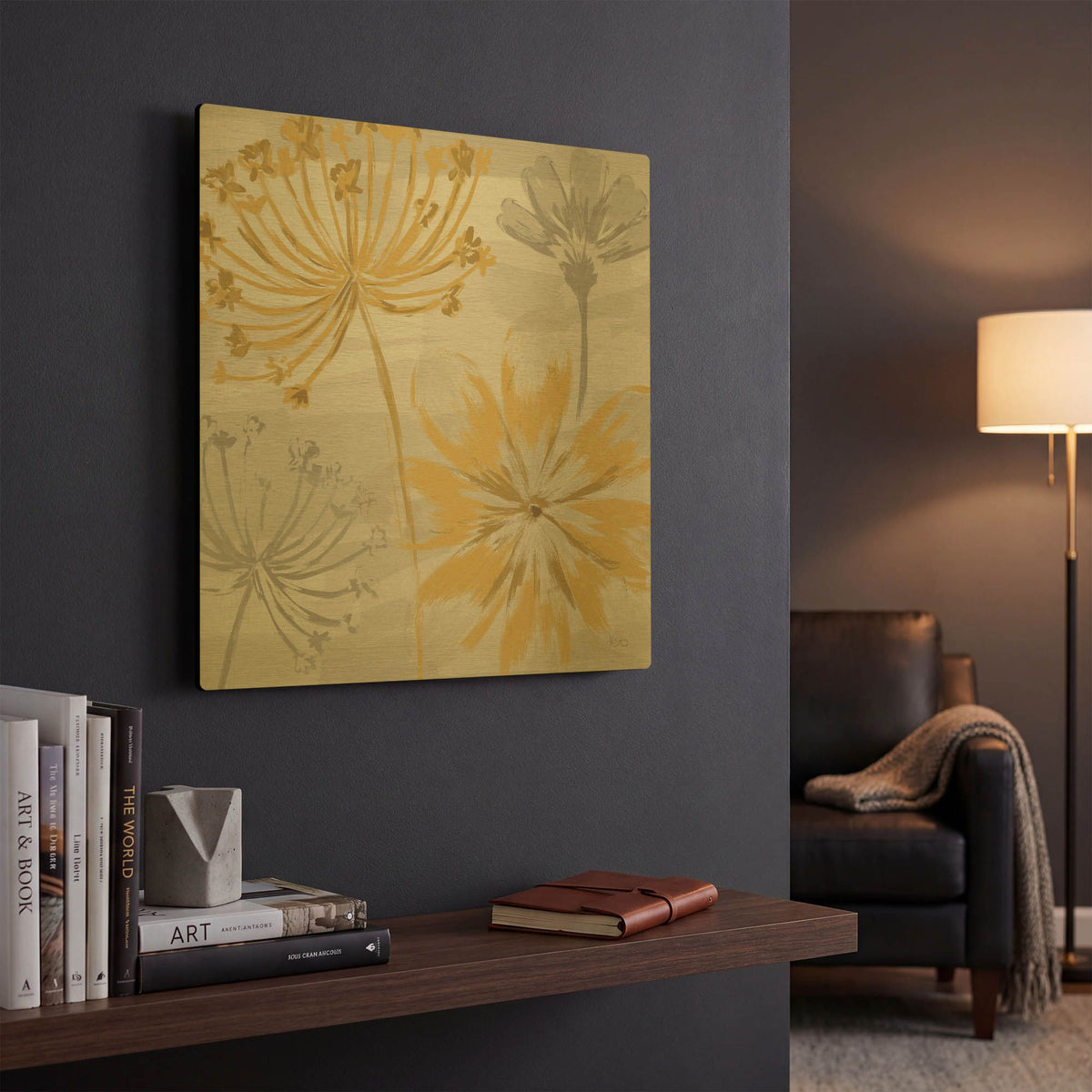 'Flowers in the Wind II' By Veronique Charron Gold Metal Wall Art
