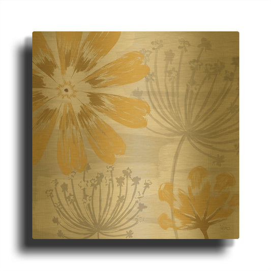 'Flowers in the Wind I' By Veronique Charron Gold Metal Wall Art